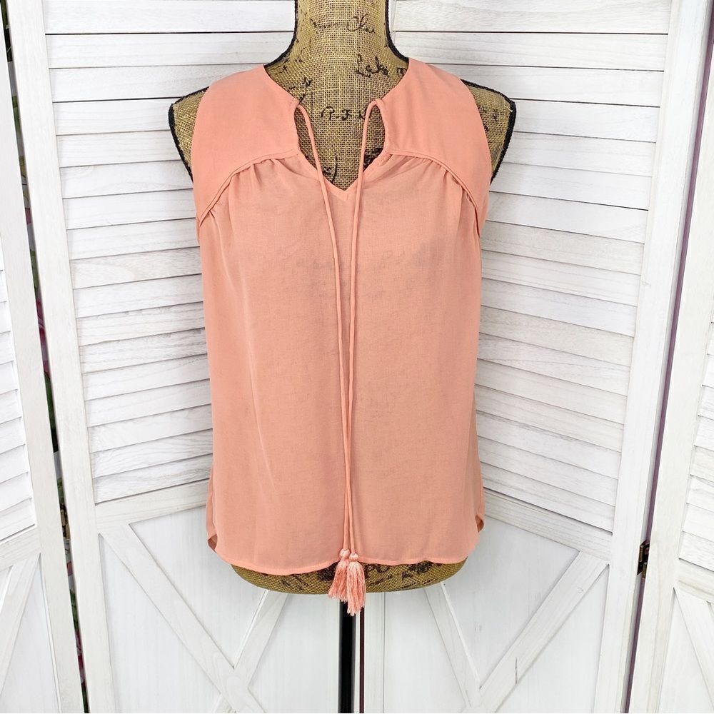 Naked Zebra Flowy V Neck Sleeveless Blouse Peach Orange Small